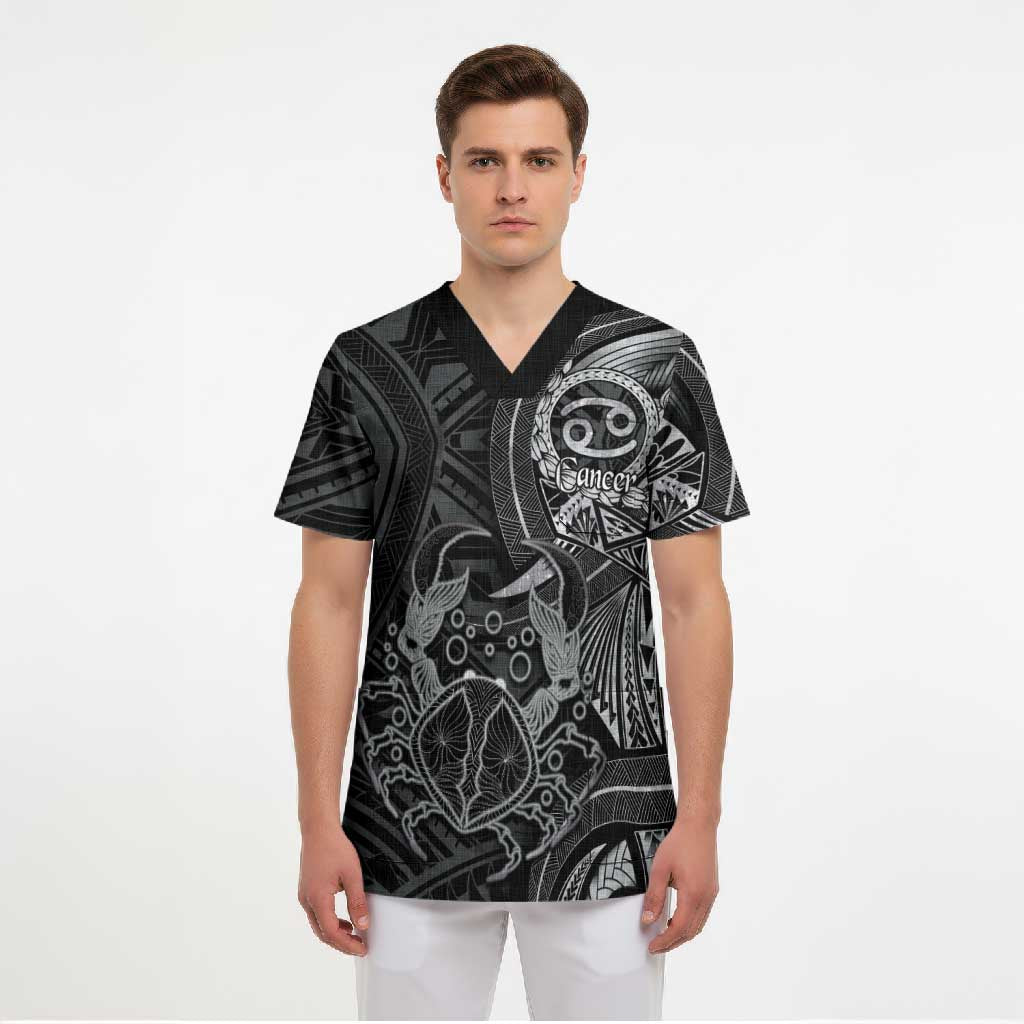 Personalised Polynesia Zodiac Cancer Scrub Top Galaxy Polynesian Pattern Chest Tattoo Style