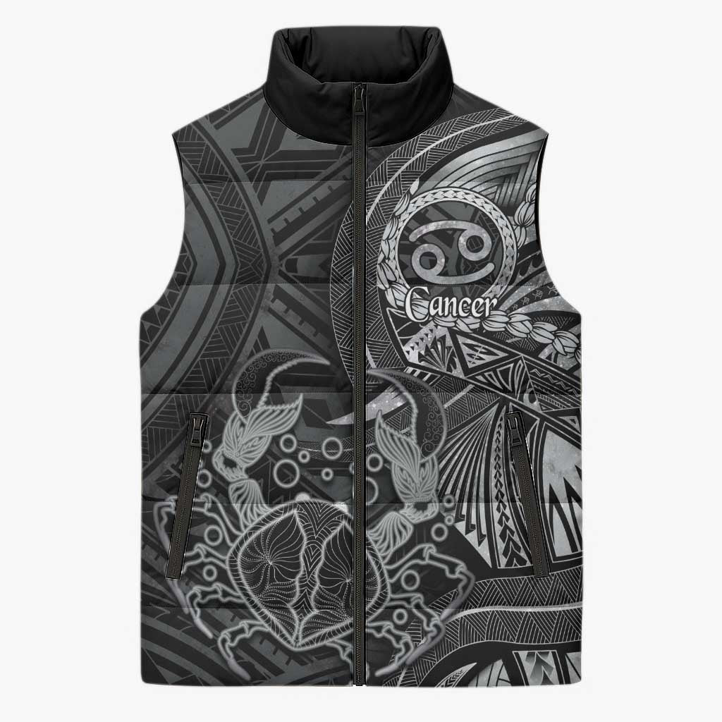 Personalised Polynesia Zodiac Cancer Sleeveless Puffer Jacket Galaxy Polynesian Pattern Chest Tattoo Style