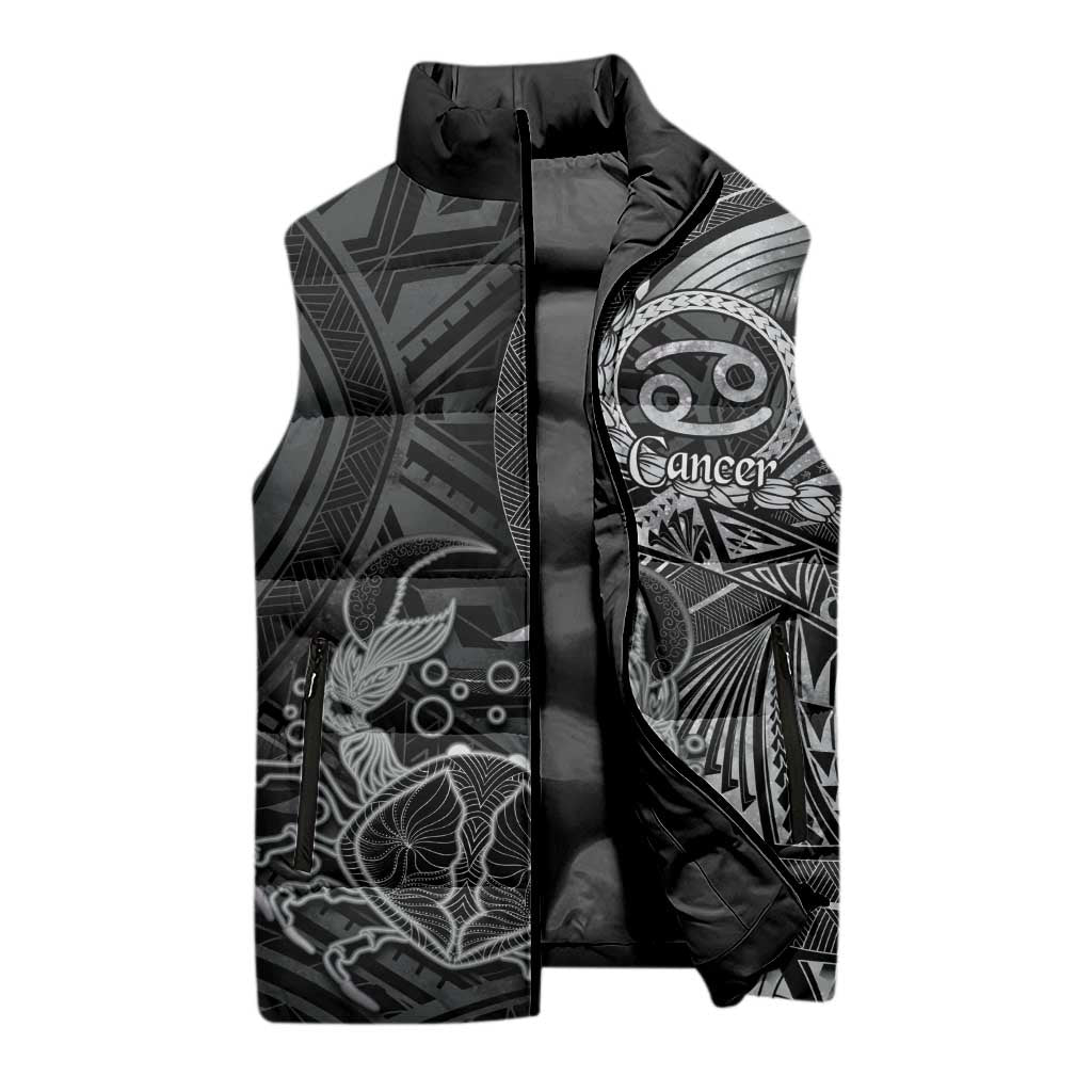 Personalised Polynesia Zodiac Cancer Sleeveless Puffer Jacket Galaxy Polynesian Pattern Chest Tattoo Style
