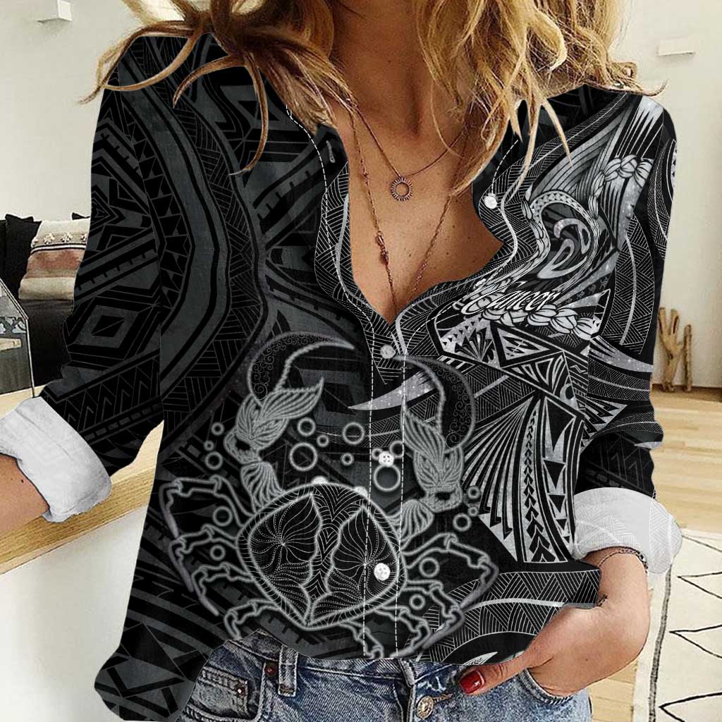 Personalised Polynesia Zodiac Cancer Women Casual Shirt Galaxy Polynesian Pattern Chest Tattoo Style