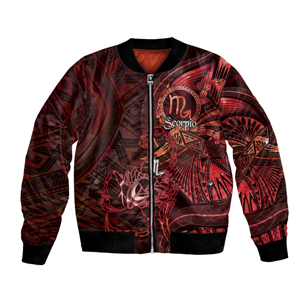 Personalised Polynesia Zodiac Scorpio Bomber Jacket Galaxy Polynesian Pattern Chest Tattoo Style