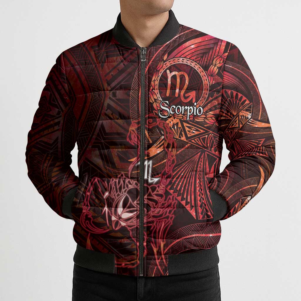 Personalised Polynesia Zodiac Scorpio Bomber Puffer Jacket Galaxy Polynesian Pattern Chest Tattoo Style