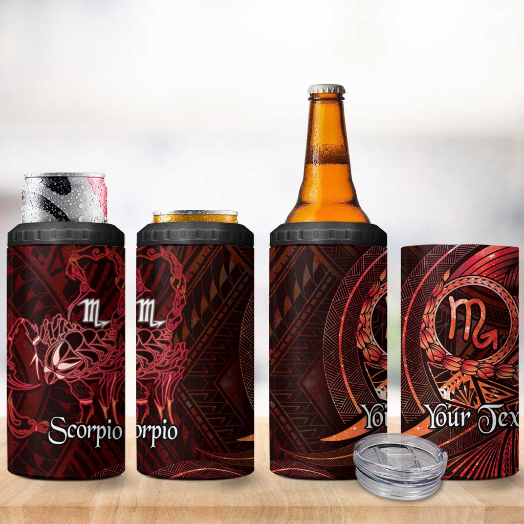 Personalised Polynesia Zodiac Scorpio 4 in 1 Can Cooler Tumbler Galaxy Polynesian Pattern Chest Tattoo Style