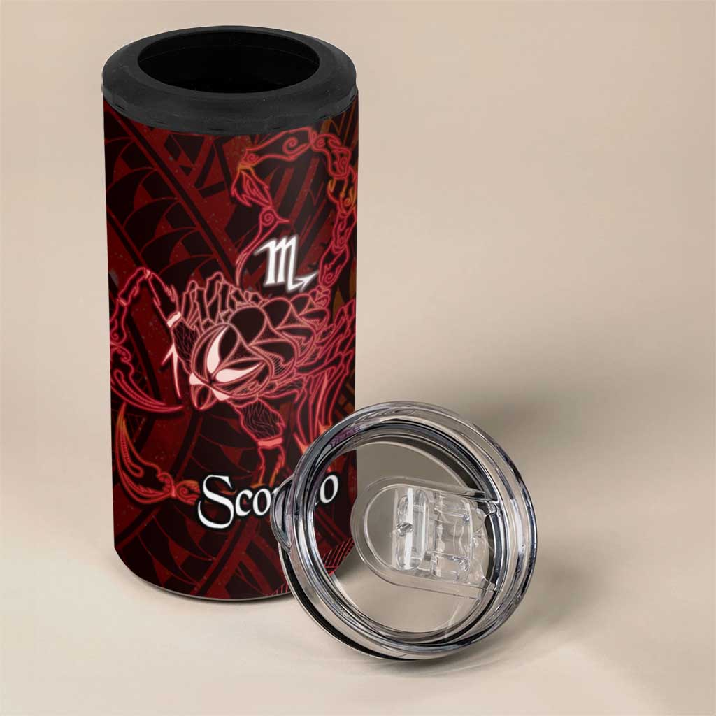 Personalised Polynesia Zodiac Scorpio 4 in 1 Can Cooler Tumbler Galaxy Polynesian Pattern Chest Tattoo Style
