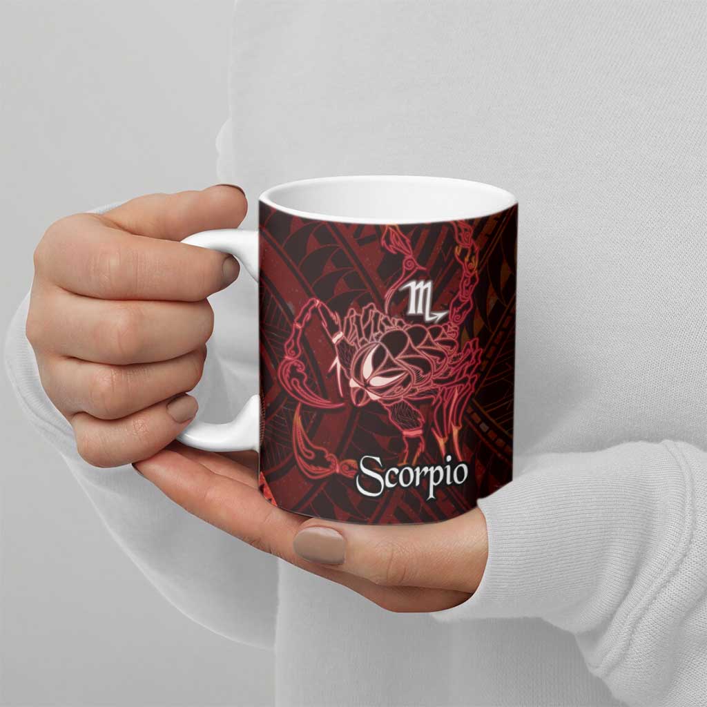 Personalised Polynesia Zodiac Scorpio Ceramic Mug Galaxy Polynesian Pattern Chest Tattoo Style