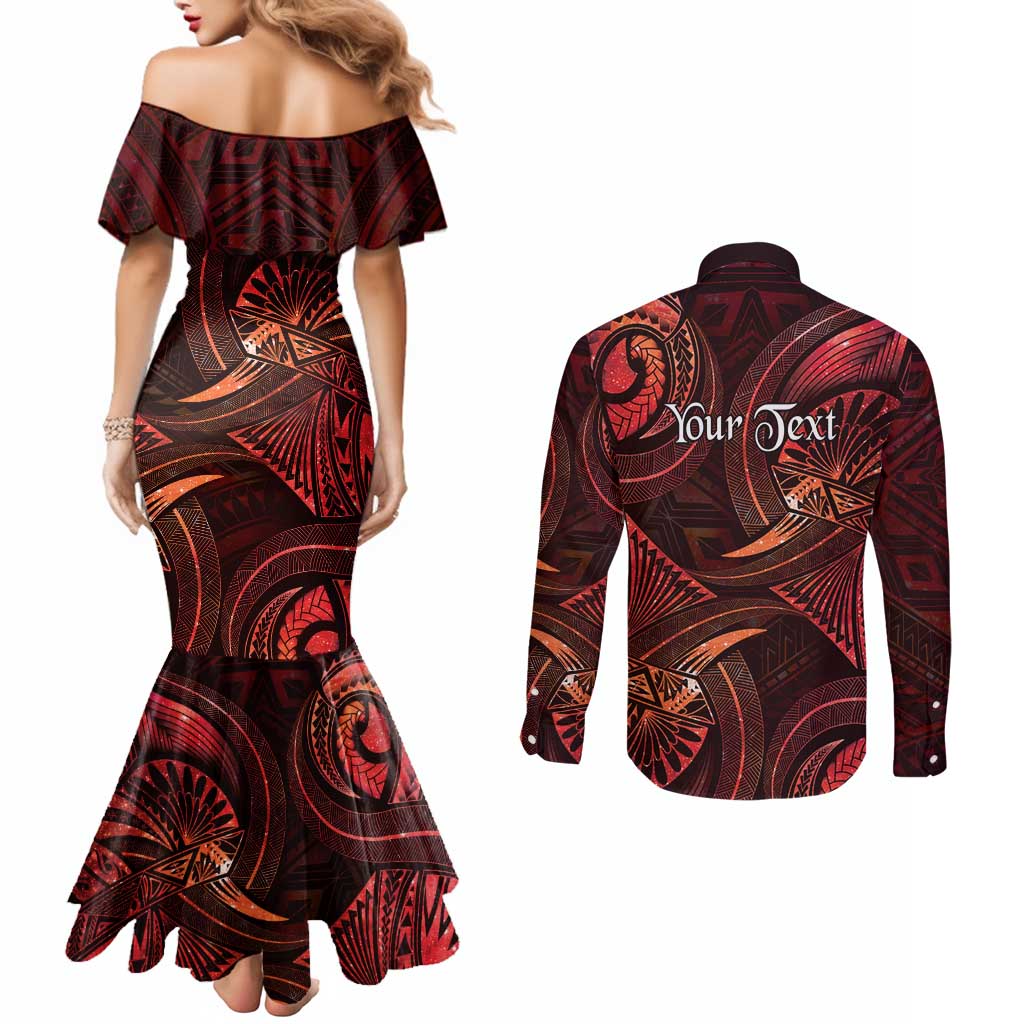 Personalised Polynesia Zodiac Scorpio Couples Matching Mermaid Dress and Long Sleeve Button Shirt Galaxy Polynesian Pattern Chest Tattoo Style