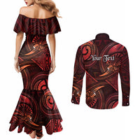 Personalised Polynesia Zodiac Scorpio Couples Matching Mermaid Dress and Long Sleeve Button Shirt Galaxy Polynesian Pattern Chest Tattoo Style