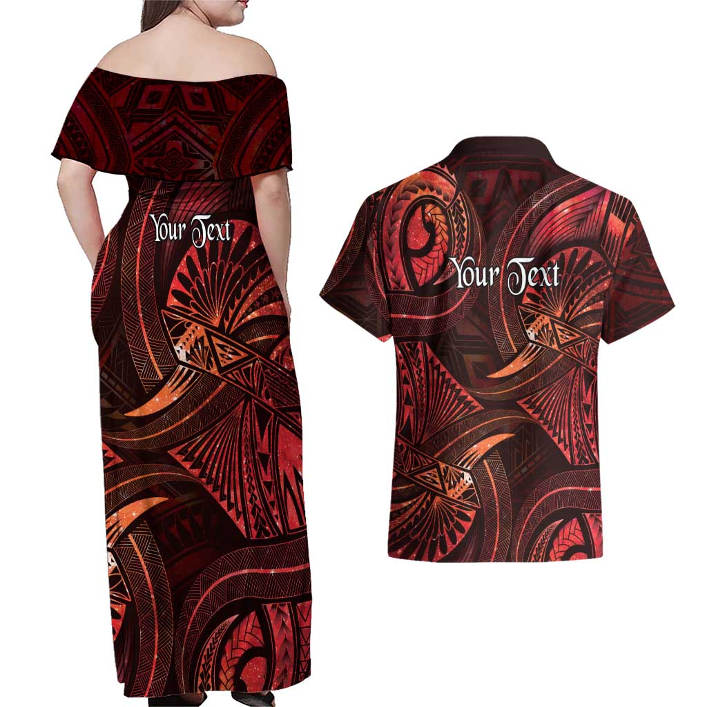 Personalised Polynesia Zodiac Scorpio Couples Matching Off Shoulder Maxi Dress and Hawaiian Shirt Galaxy Polynesian Pattern Chest Tattoo Style