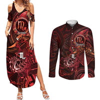 Personalised Polynesia Zodiac Scorpio Couples Matching Summer Maxi Dress and Long Sleeve Button Shirt Galaxy Polynesian Pattern Chest Tattoo Style