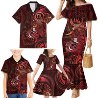 Personalised Polynesia Zodiac Scorpio Family Matching Mermaid Dress and Hawaiian Shirt Galaxy Polynesian Pattern Chest Tattoo Style