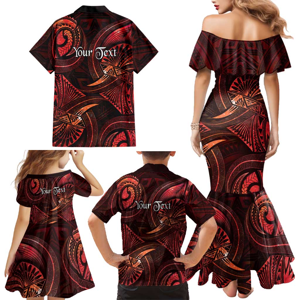 Personalised Polynesia Zodiac Scorpio Family Matching Mermaid Dress and Hawaiian Shirt Galaxy Polynesian Pattern Chest Tattoo Style