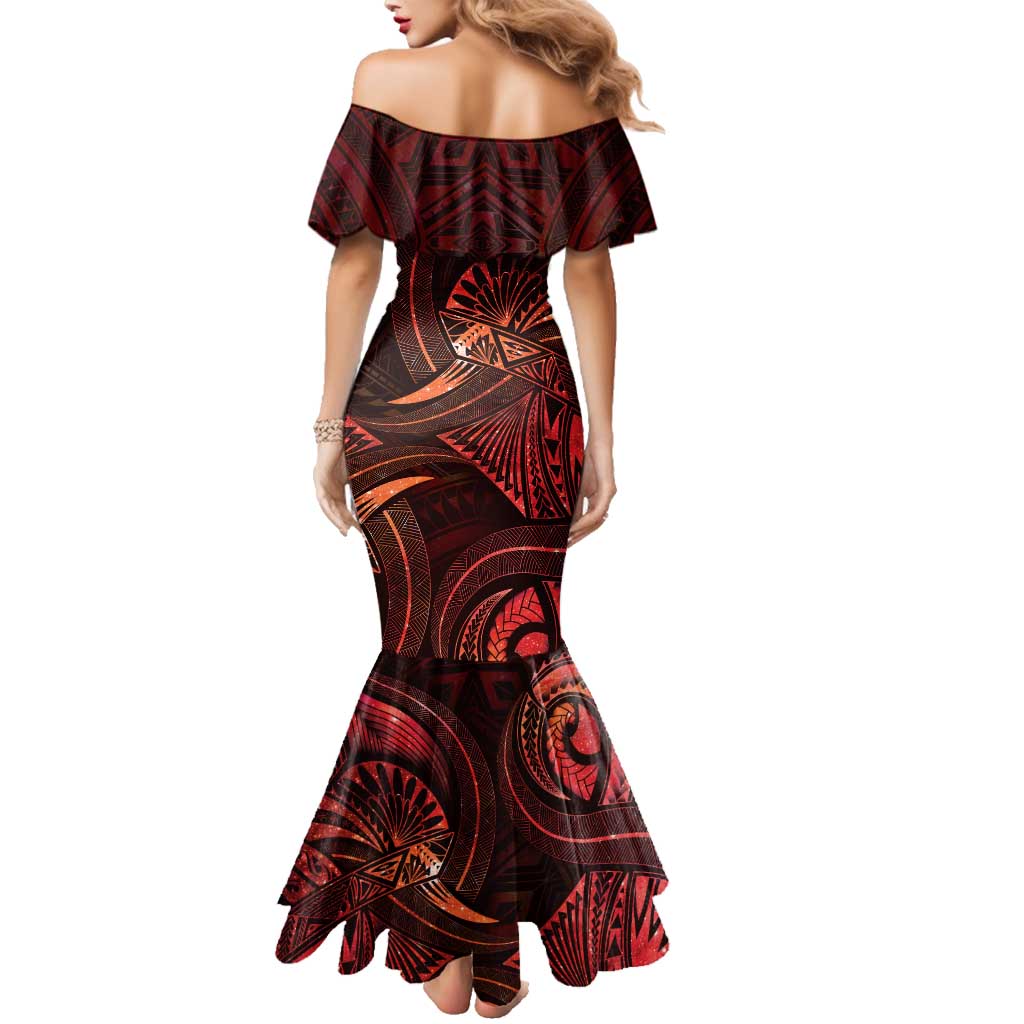 Personalised Polynesia Zodiac Scorpio Family Matching Mermaid Dress and Hawaiian Shirt Galaxy Polynesian Pattern Chest Tattoo Style