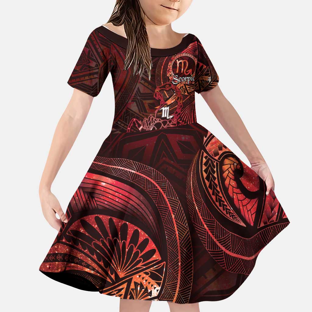 Personalised Polynesia Zodiac Scorpio Family Matching Off Shoulder Maxi Dress and Hawaiian Shirt Galaxy Polynesian Pattern Chest Tattoo Style