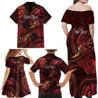 Personalised Polynesia Zodiac Scorpio Family Matching Off Shoulder Maxi Dress and Hawaiian Shirt Galaxy Polynesian Pattern Chest Tattoo Style