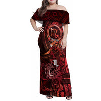 Personalised Polynesia Zodiac Scorpio Family Matching Off Shoulder Maxi Dress and Hawaiian Shirt Galaxy Polynesian Pattern Chest Tattoo Style