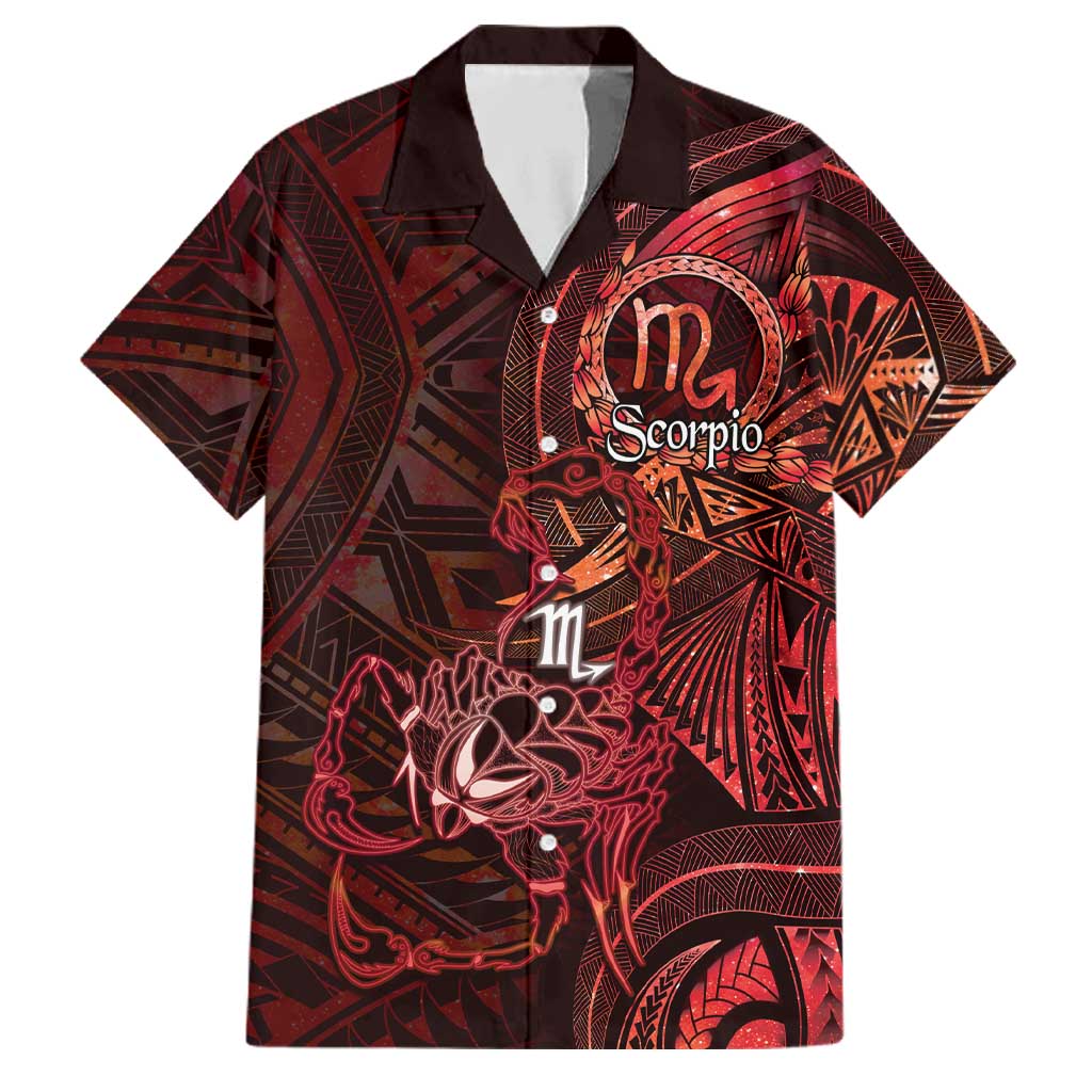 Personalised Polynesia Zodiac Scorpio Family Matching Off Shoulder Short Dress and Hawaiian Shirt Galaxy Polynesian Pattern Chest Tattoo Style