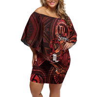 Personalised Polynesia Zodiac Scorpio Family Matching Off Shoulder Short Dress and Hawaiian Shirt Galaxy Polynesian Pattern Chest Tattoo Style