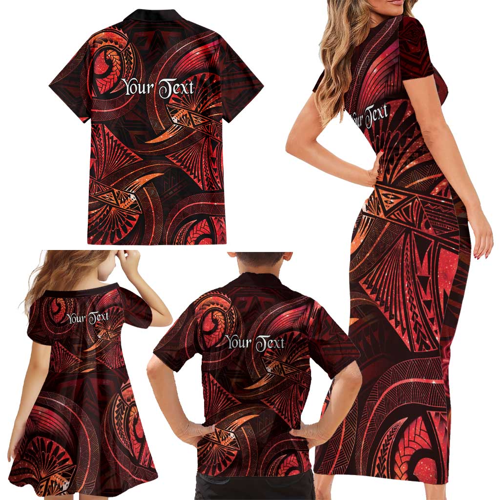 Personalised Polynesia Zodiac Scorpio Family Matching Short Sleeve Bodycon Dress and Hawaiian Shirt Galaxy Polynesian Pattern Chest Tattoo Style