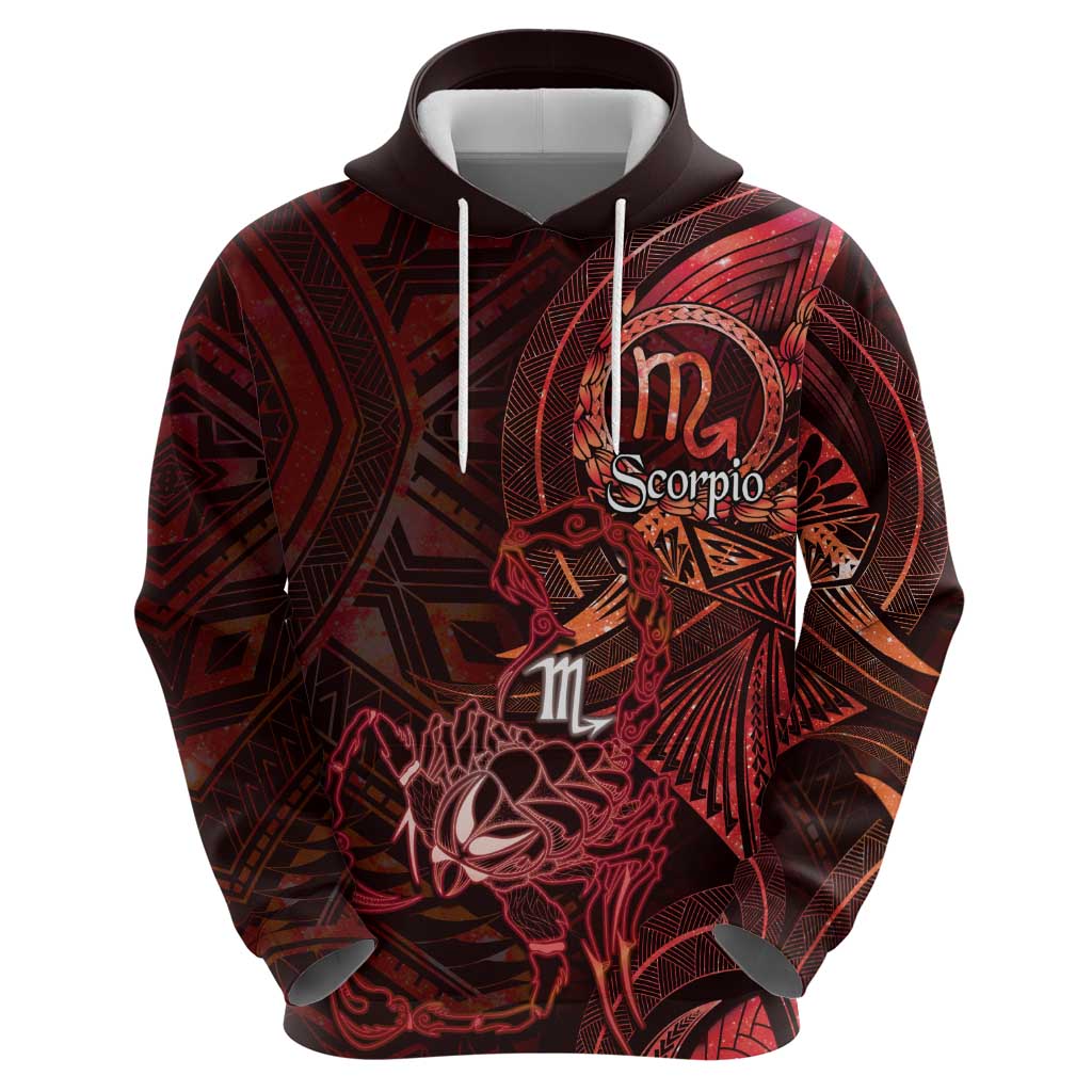 Personalised Polynesia Zodiac Scorpio Hoodie Galaxy Polynesian Pattern Chest Tattoo Style