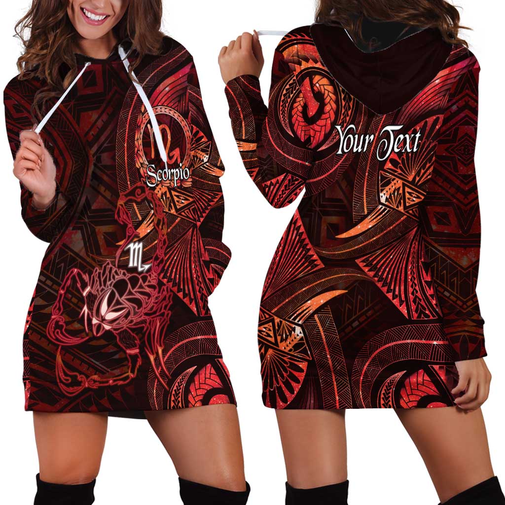 Personalised Polynesia Zodiac Scorpio Hoodie Dress Galaxy Polynesian Pattern Chest Tattoo Style