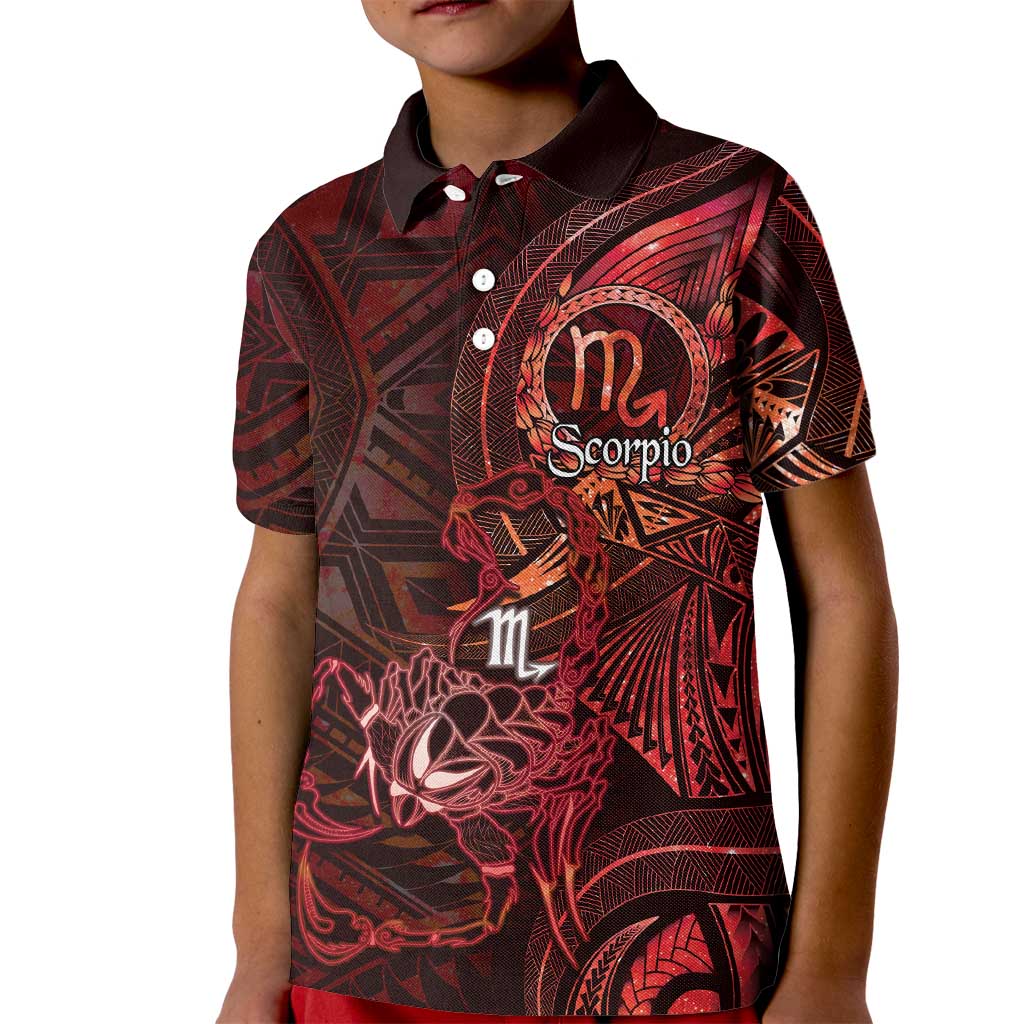 Personalised Polynesia Zodiac Scorpio Kid Polo Shirt Galaxy Polynesian Pattern Chest Tattoo Style