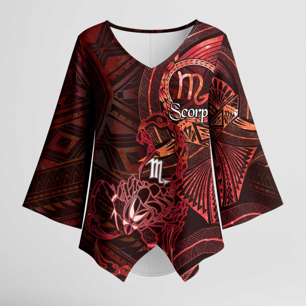 Personalised Polynesia Zodiac Scorpio Kimono Sleeve Blouse Galaxy Polynesian Pattern Chest Tattoo Style