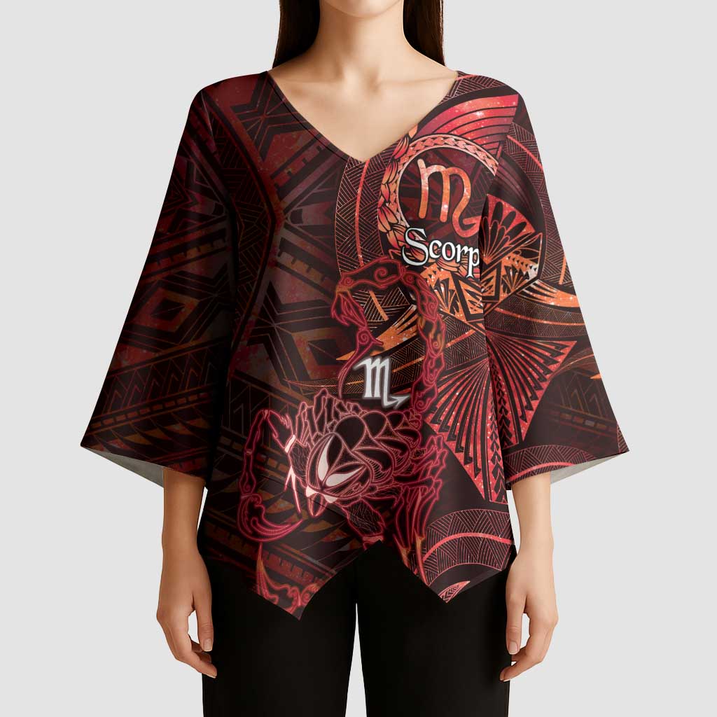 Personalised Polynesia Zodiac Scorpio Kimono Sleeve Blouse Galaxy Polynesian Pattern Chest Tattoo Style