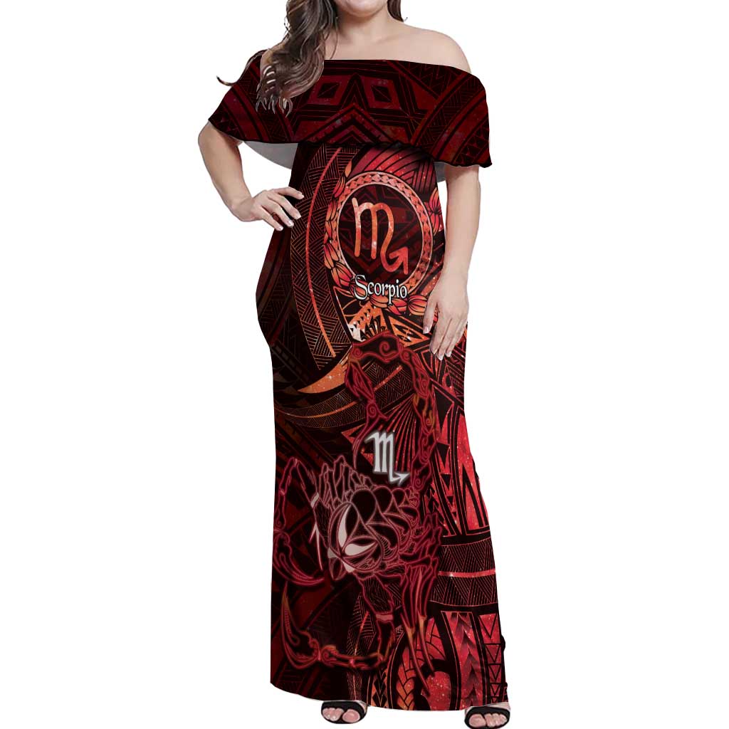 Personalised Polynesia Zodiac Scorpio Off Shoulder Maxi Dress Galaxy Polynesian Pattern Chest Tattoo Style