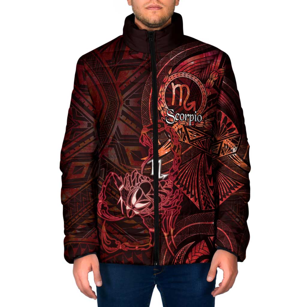 Personalised Polynesia Zodiac Scorpio Padded Jacket Galaxy Polynesian Pattern Chest Tattoo Style