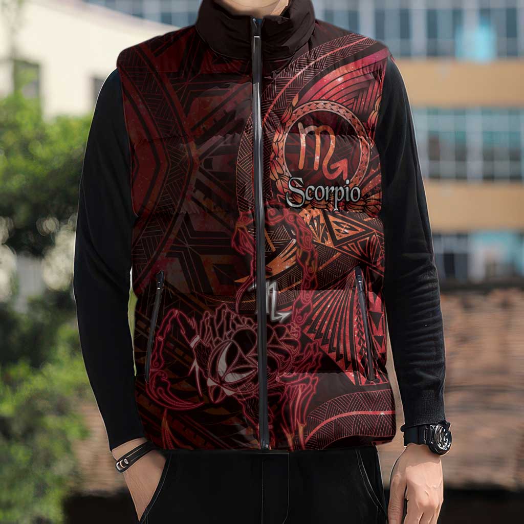 Personalised Polynesia Zodiac Scorpio Sleeveless Puffer Jacket Galaxy Polynesian Pattern Chest Tattoo Style