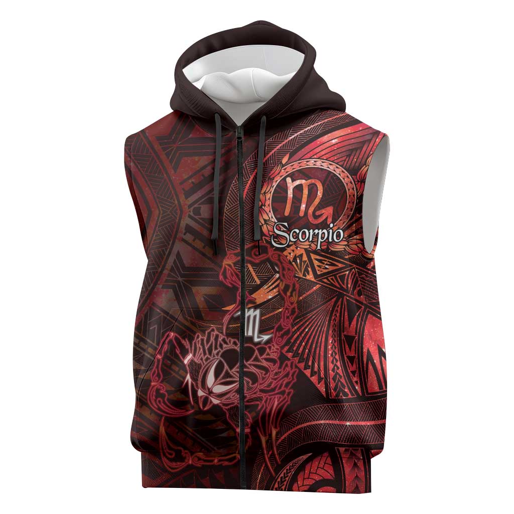 Personalised Polynesia Zodiac Scorpio Sleeveless Zip Hoodie Galaxy Polynesian Pattern Chest Tattoo Style