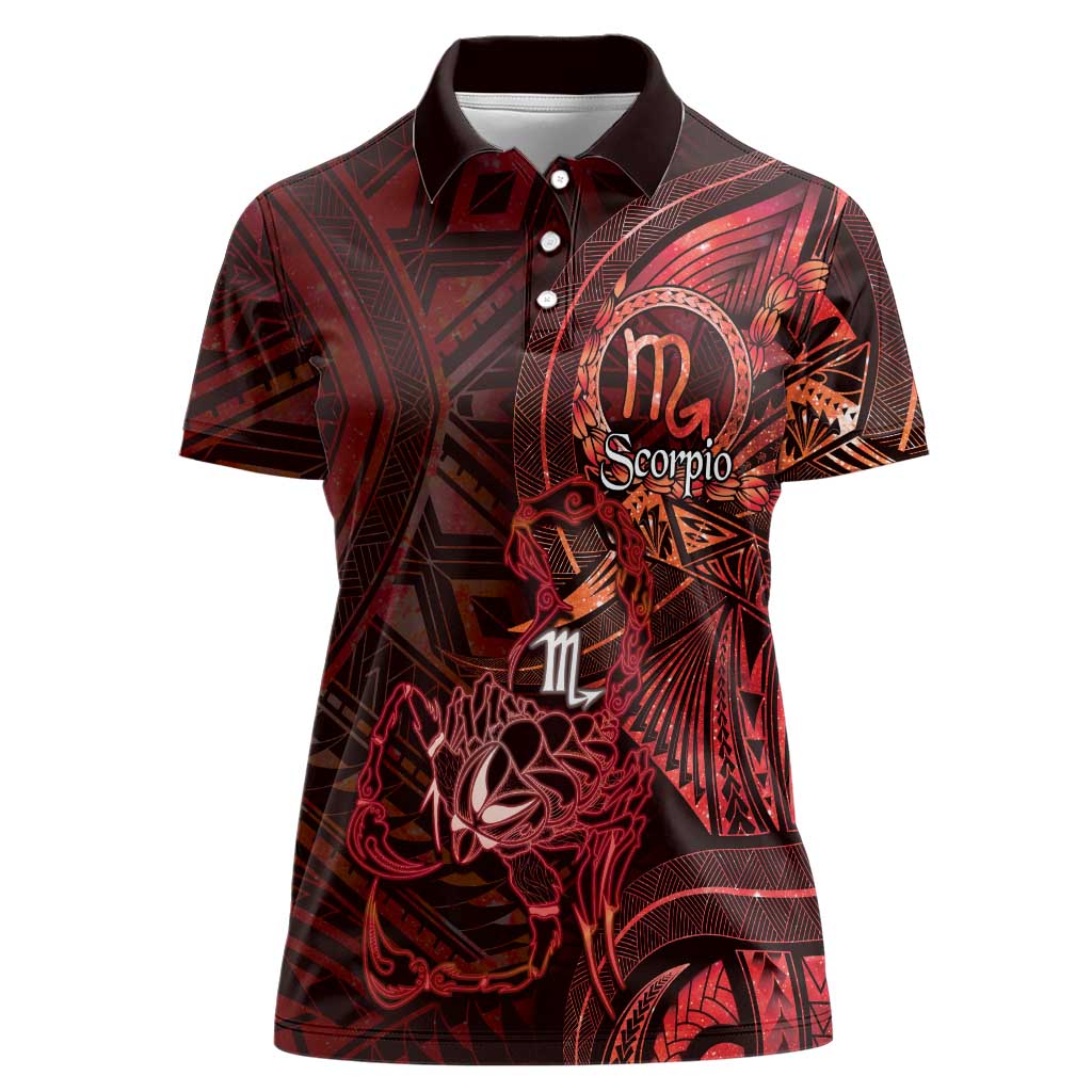 Personalised Polynesia Zodiac Scorpio Women Polo Shirt Galaxy Polynesian Pattern Chest Tattoo Style
