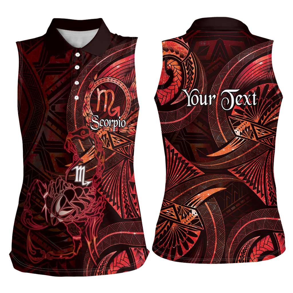 Personalised Polynesia Zodiac Scorpio Women Sleeveless Polo Shirt Galaxy Polynesian Pattern Chest Tattoo Style