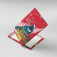 New Zealand Christmas In July Canvas Wall Art Tui Bird With Kowhai Meri Kirihimete LT14 With Frame Red - Polynesian Pride