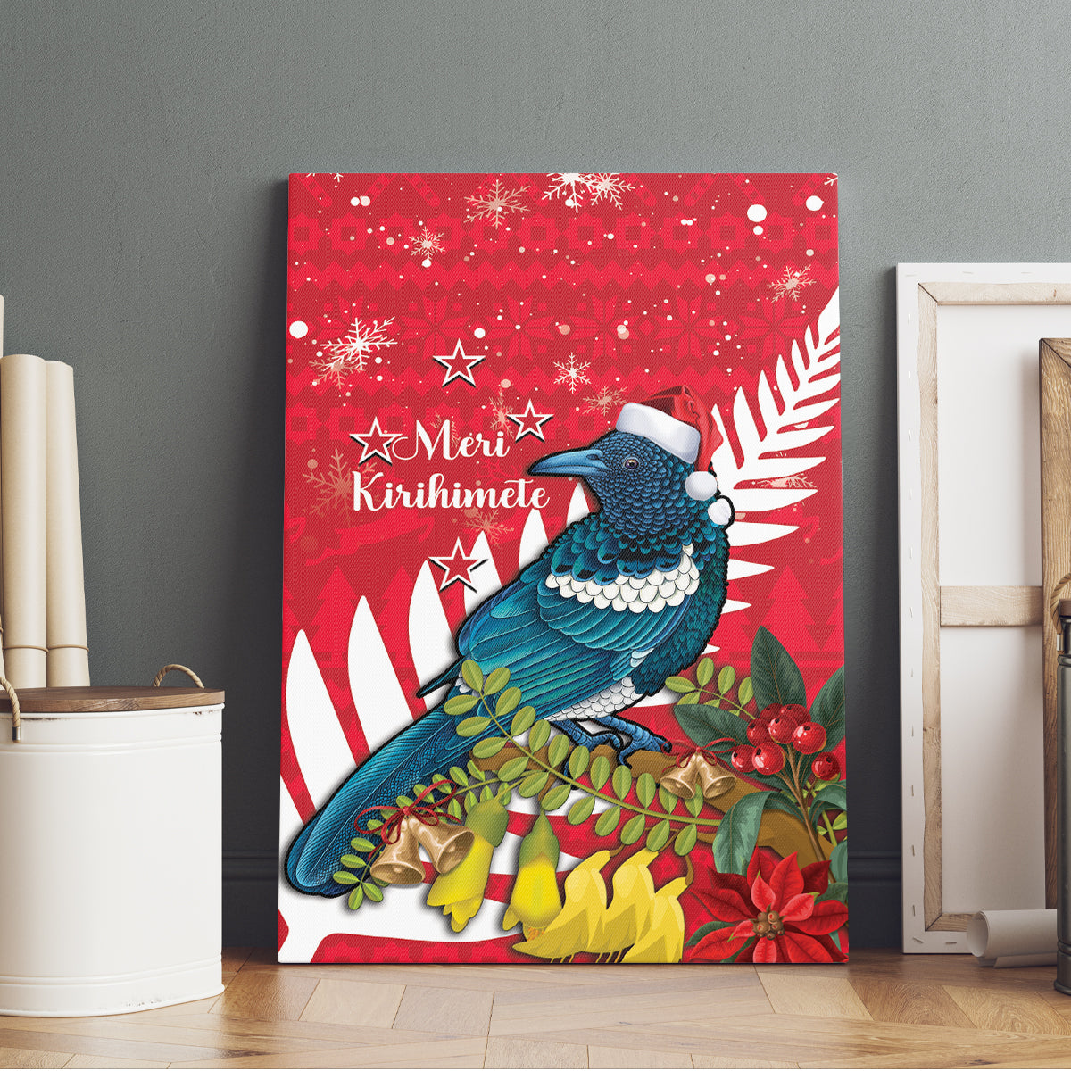 New Zealand Christmas In July Canvas Wall Art Tui Bird With Kowhai Meri Kirihimete LT14 - Polynesian Pride