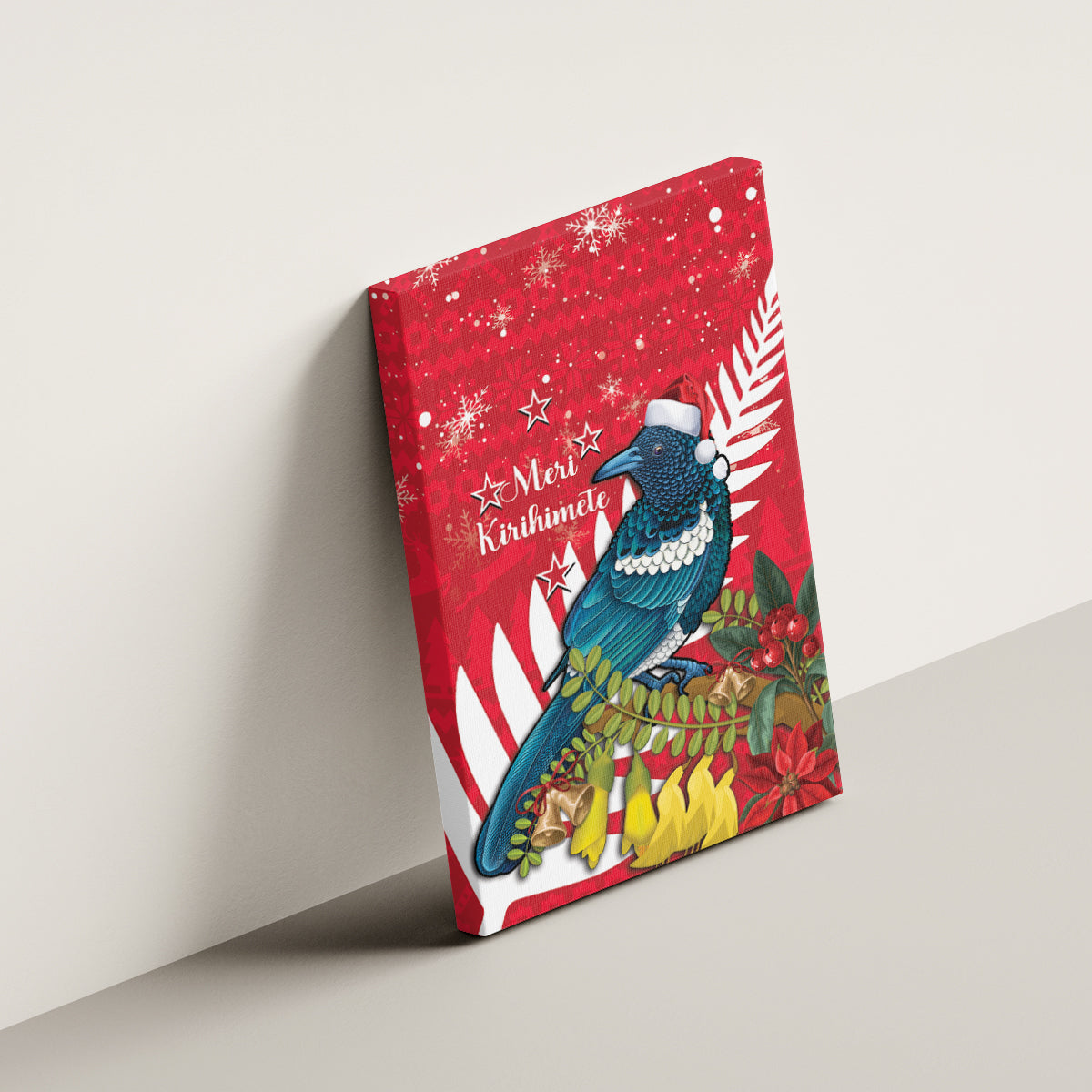 New Zealand Christmas In July Canvas Wall Art Tui Bird With Kowhai Meri Kirihimete LT14 - Polynesian Pride