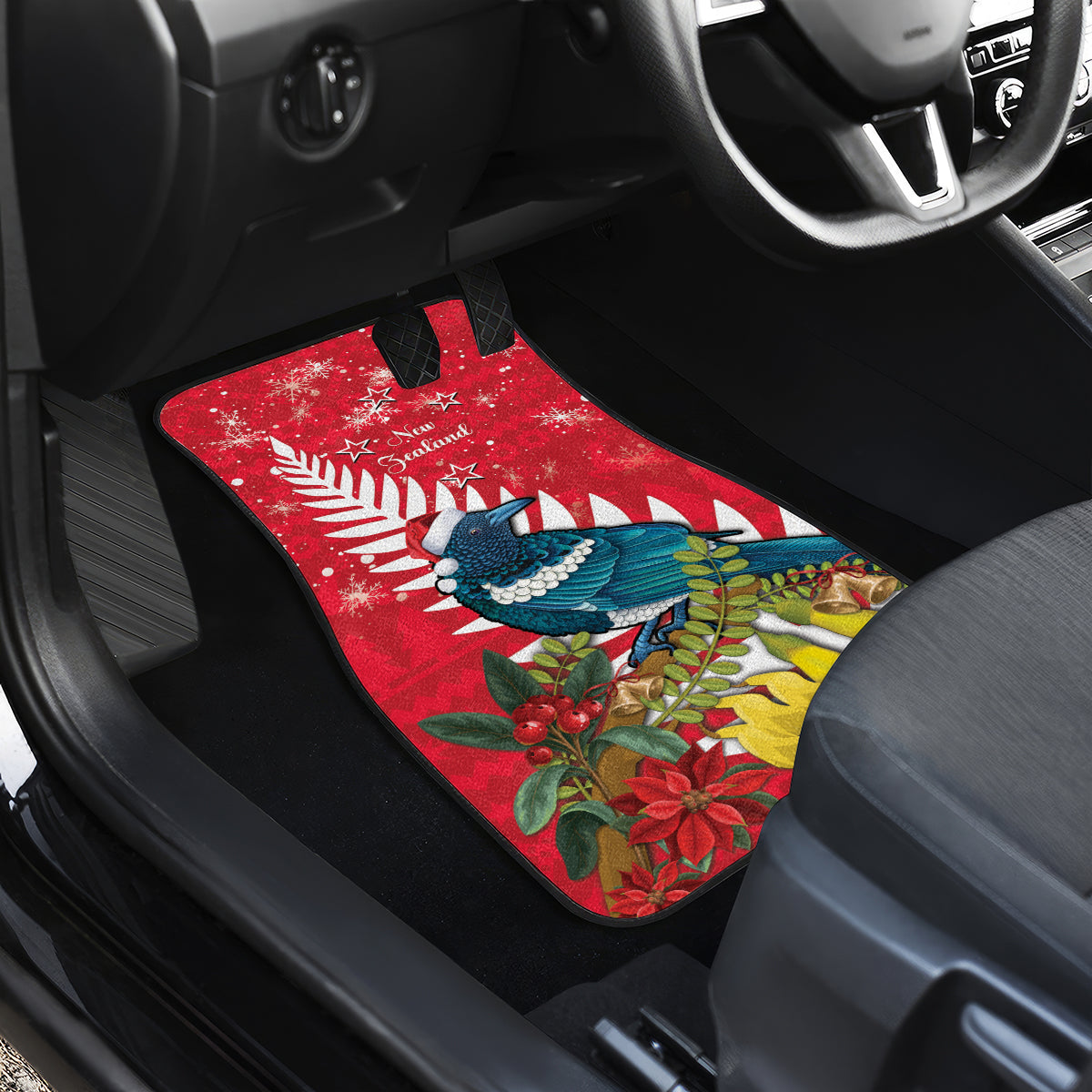 New Zealand Christmas In July Car Mats Tui Bird With Kowhai Meri Kirihimete LT14 - Polynesian Pride