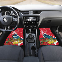 New Zealand Christmas In July Car Mats Tui Bird With Kowhai Meri Kirihimete LT14 Set 2pcs - Front Red - Polynesian Pride