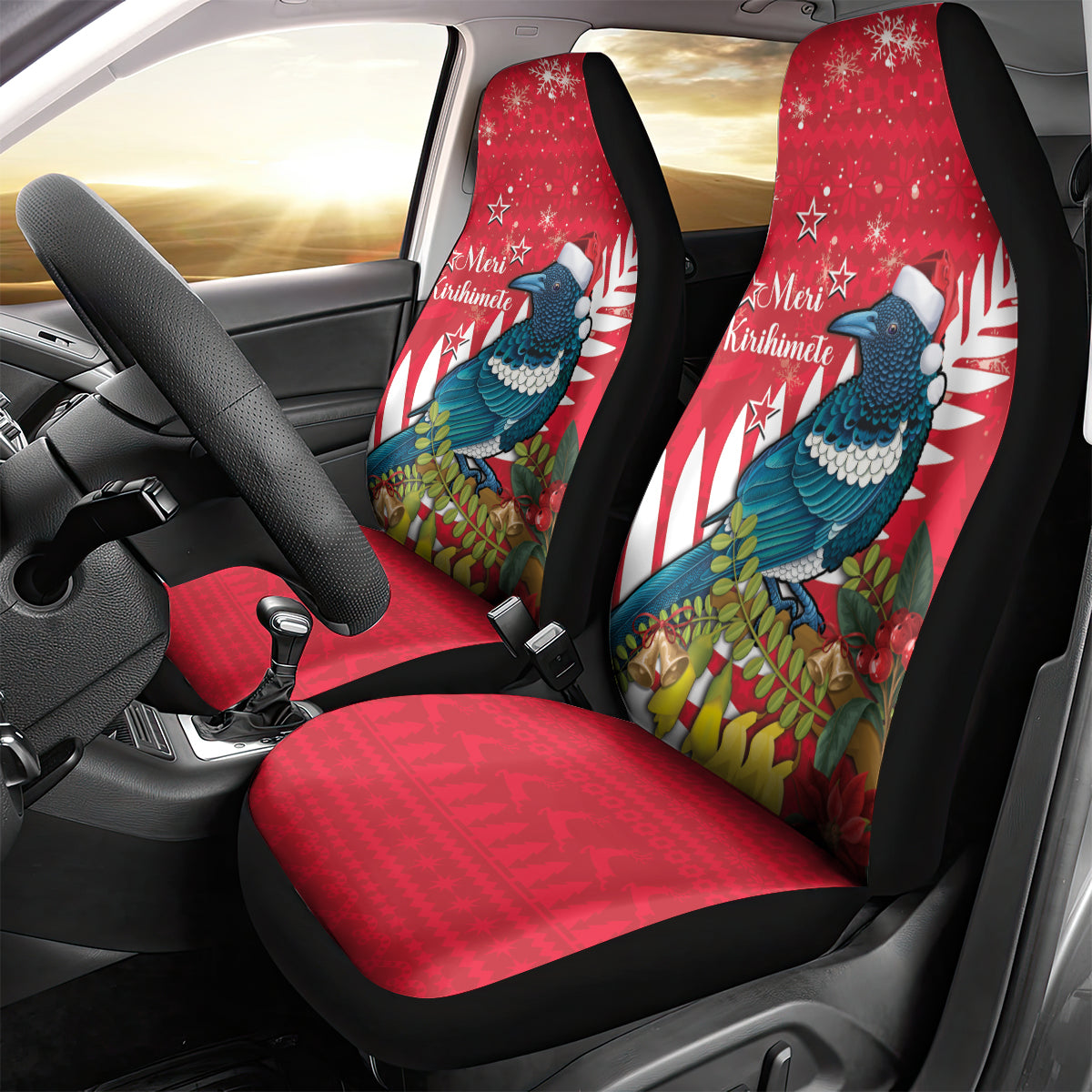 New Zealand Christmas In July Car Seat Cover Tui Bird With Kowhai Meri Kirihimete LT14 - Polynesian Pride