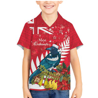 New Zealand Christmas In July Family Matching Mermaid Dress and Hawaiian Shirt Tui Bird With Kowhai Meri Kirihimete LT14 Son's Shirt Red - Polynesian Pride