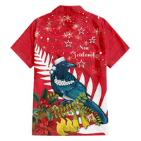 New Zealand Christmas In July Family Matching Off Shoulder Short Dress and Hawaiian Shirt Tui Bird With Kowhai Meri Kirihimete LT14 - Polynesian Pride