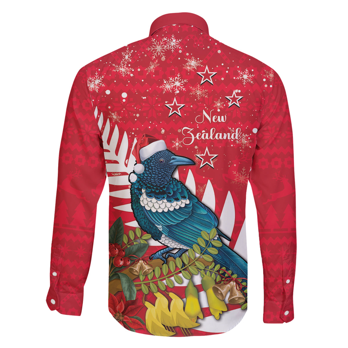 New Zealand Christmas In July Family Matching Off Shoulder Short Dress and Hawaiian Shirt Tui Bird With Kowhai Meri Kirihimete LT14 - Polynesian Pride