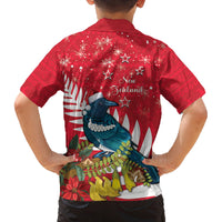 New Zealand Christmas In July Family Matching Tank Maxi Dress and Hawaiian Shirt Tui Bird With Kowhai Meri Kirihimete LT14 - Polynesian Pride