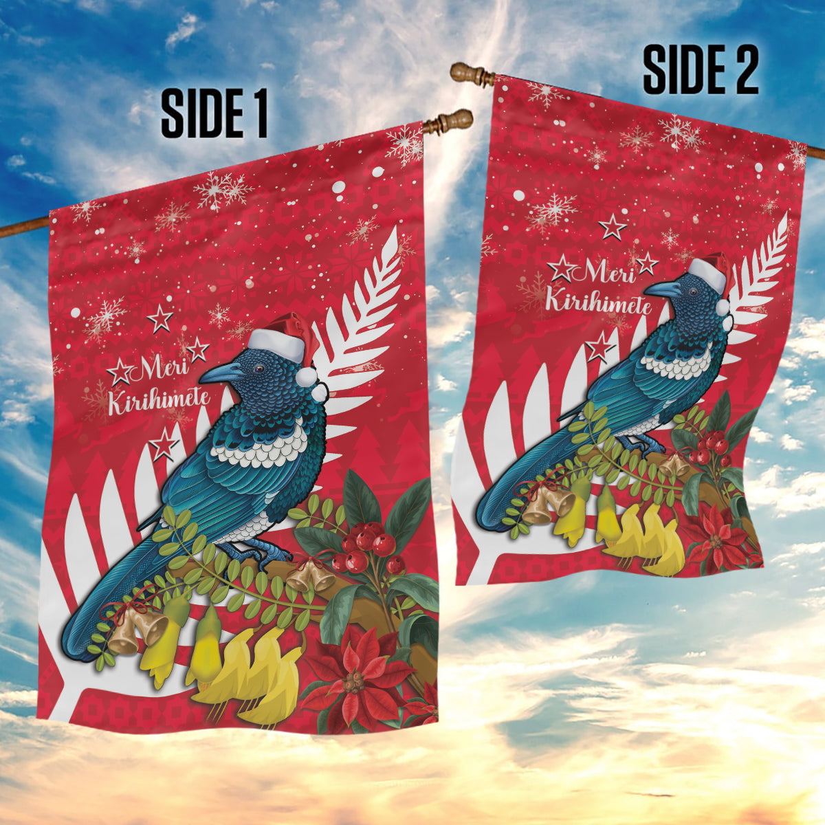 New Zealand Christmas In July Garden Flag Tui Bird With Kowhai Meri Kirihimete LT14 - Polynesian Pride