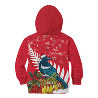 New Zealand Christmas In July Kid Hoodie Tui Bird With Kowhai Meri Kirihimete LT14 - Polynesian Pride