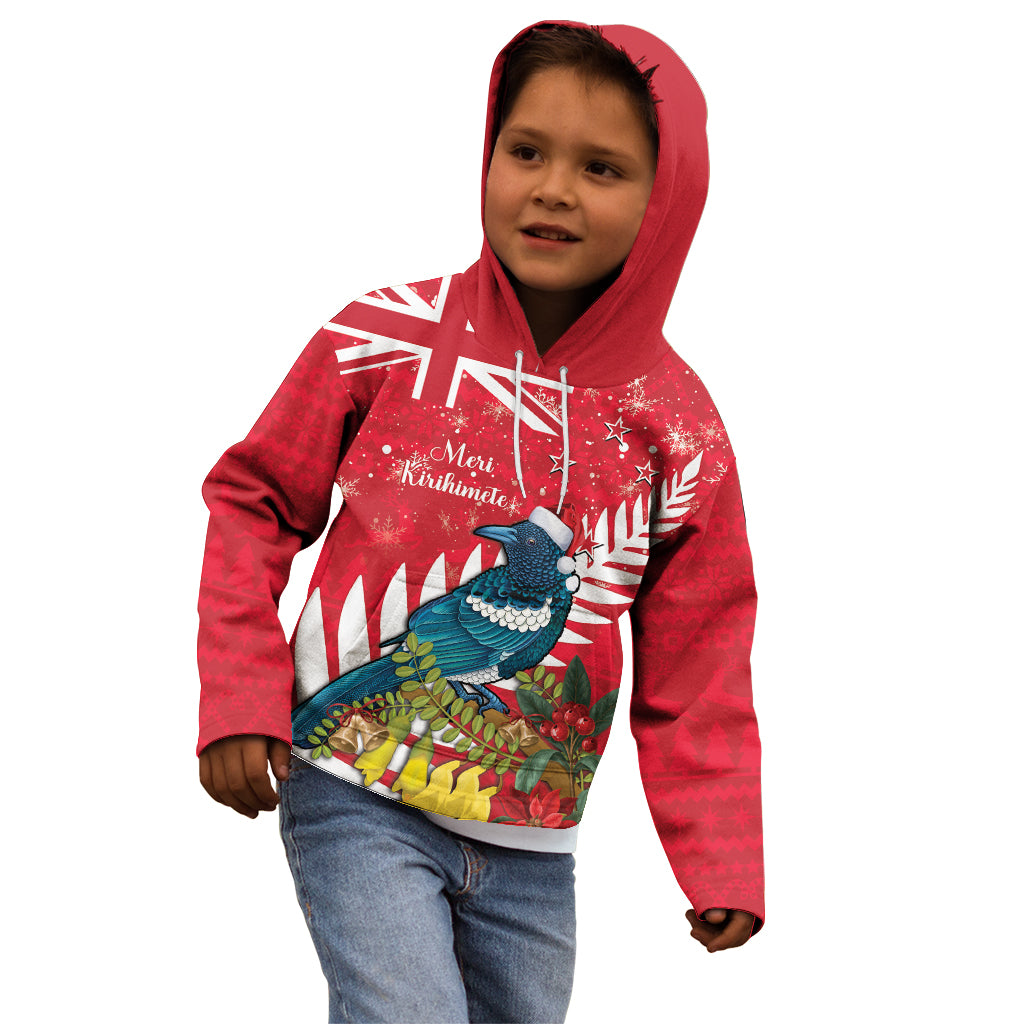New Zealand Christmas In July Kid Hoodie Tui Bird With Kowhai Meri Kirihimete LT14 - Polynesian Pride