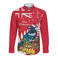 New Zealand Christmas In July Long Sleeve Button Shirt Tui Bird With Kowhai Meri Kirihimete LT14 Unisex Red - Polynesian Pride