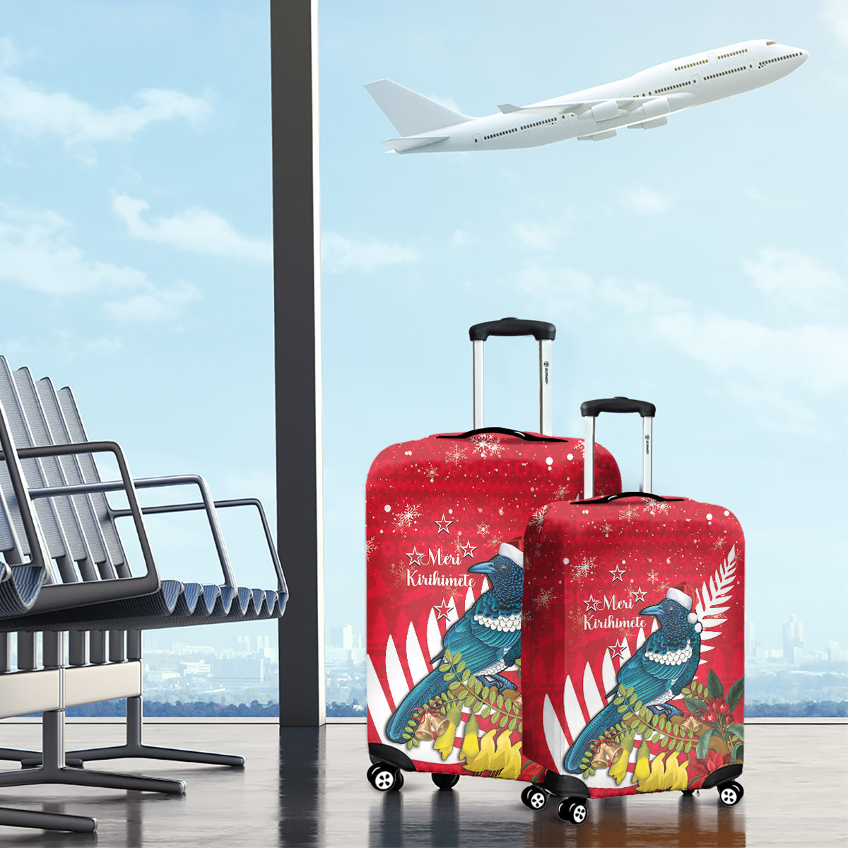 New Zealand Christmas In July Luggage Cover Tui Bird With Kowhai Meri Kirihimete LT14 - Polynesian Pride
