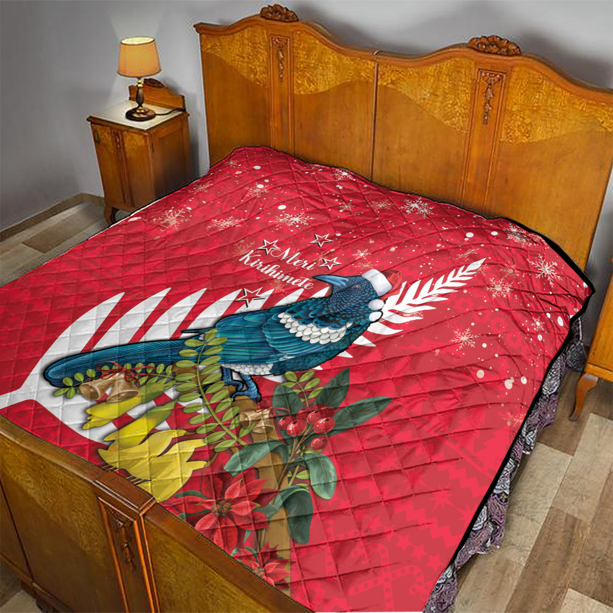 New Zealand Christmas In July Quilt Tui Bird With Kowhai Meri Kirihimete LT14 - Polynesian Pride