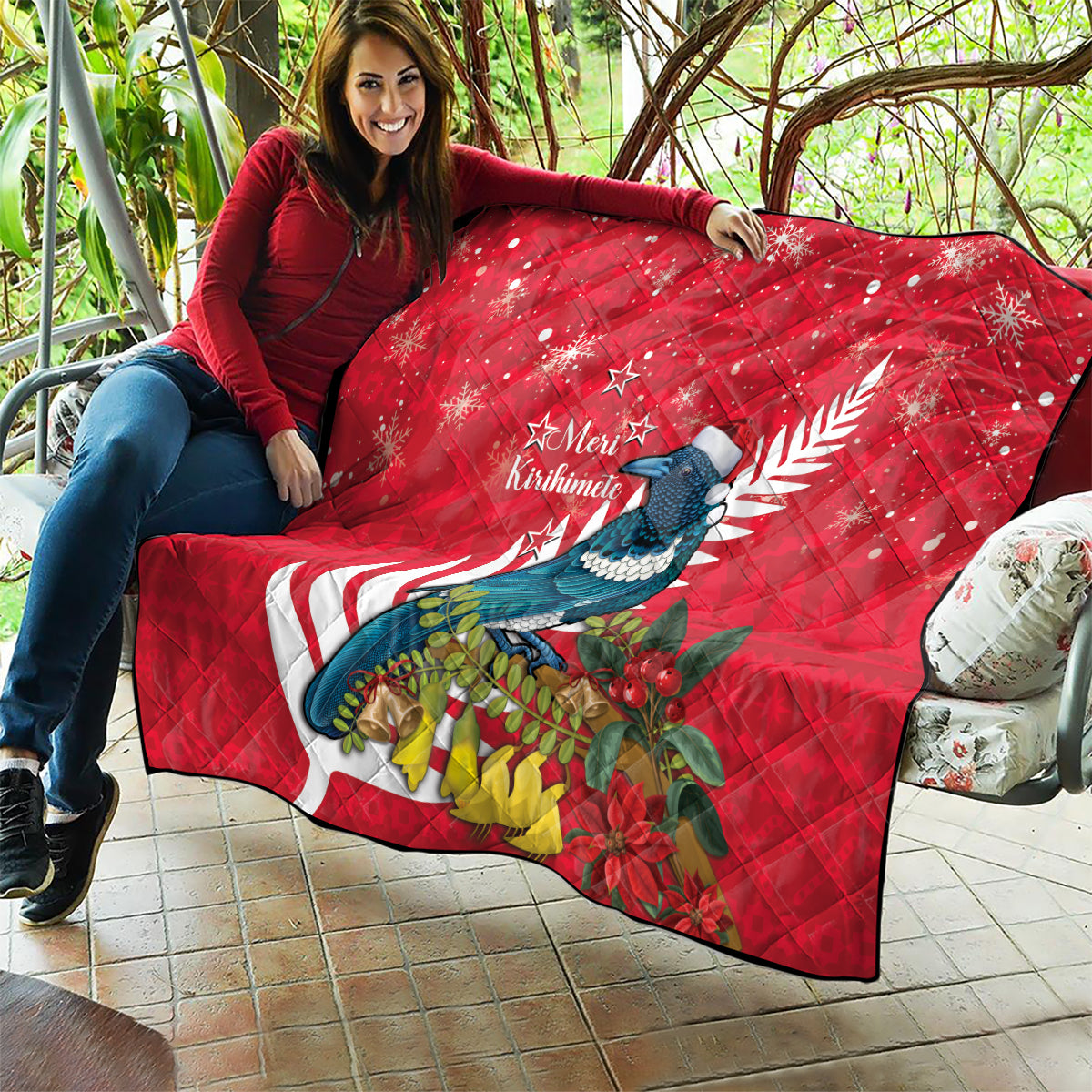 New Zealand Christmas In July Quilt Tui Bird With Kowhai Meri Kirihimete LT14 - Polynesian Pride